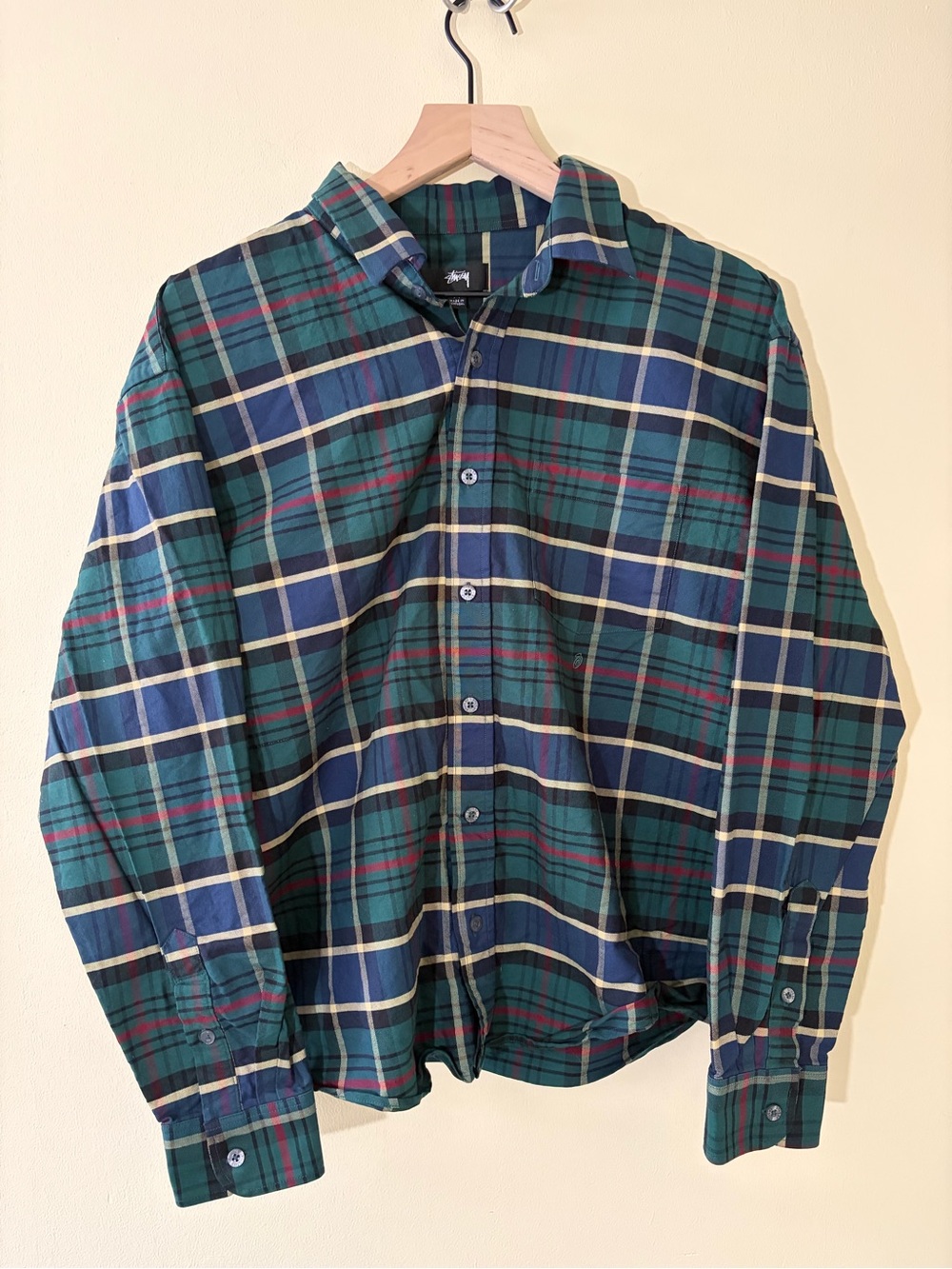 Stussy Oxford Blue And Green Plaid Button Up Shirt